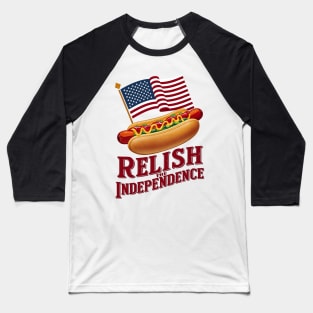 Relish the Independence: American Hot Dog and Patriotic Colors Baseball T-Shirt